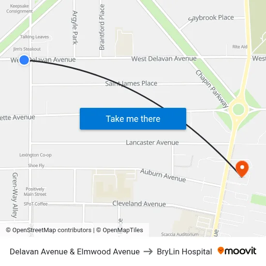 Delavan Avenue & Elmwood Avenue to BryLin Hospital map