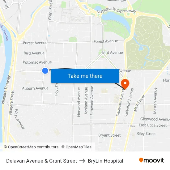 Delavan Avenue & Grant Street to BryLin Hospital map