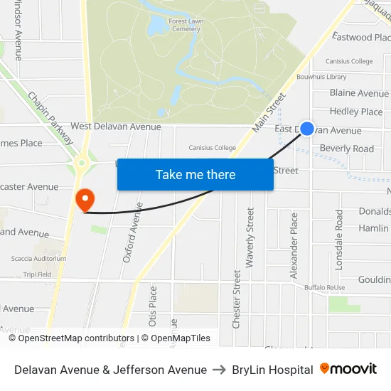 Delavan Avenue & Jefferson Avenue to BryLin Hospital map