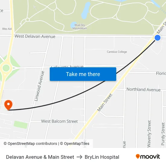 Delavan Avenue & Main Street to BryLin Hospital map