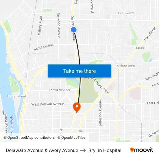 Delaware Avenue & Avery Avenue to BryLin Hospital map