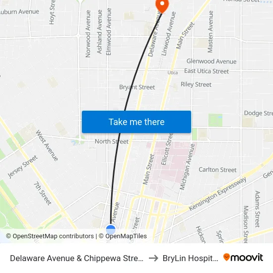 Delaware Avenue & Chippewa Street to BryLin Hospital map