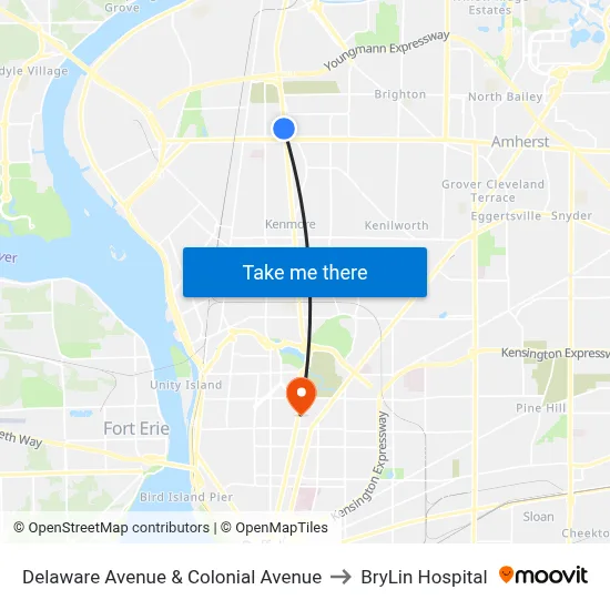Delaware Avenue & Colonial Avenue to BryLin Hospital map