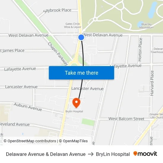 Delaware Avenue & Delavan Avenue to BryLin Hospital map