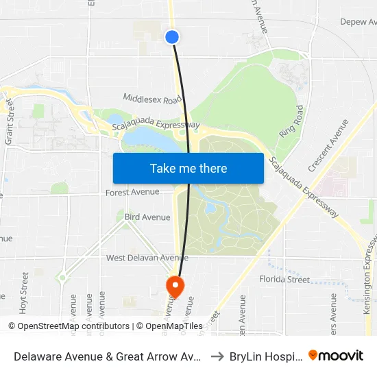 Delaware Avenue & Great Arrow Avenue to BryLin Hospital map