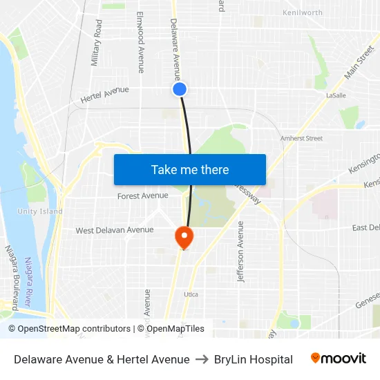 Delaware Avenue & Hertel Avenue to BryLin Hospital map