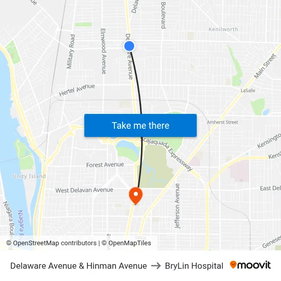 Delaware Avenue & Hinman Avenue to BryLin Hospital map