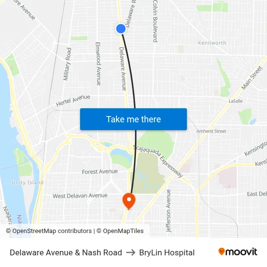 Delaware Avenue & Nash Road to BryLin Hospital map