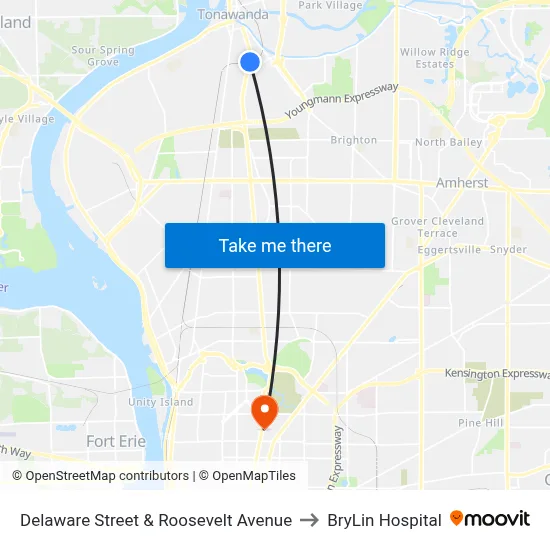Delaware Street & Roosevelt Avenue to BryLin Hospital map