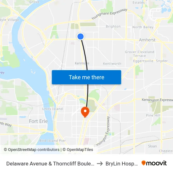 Delaware Avenue & Thorncliff Boulevard to BryLin Hospital map