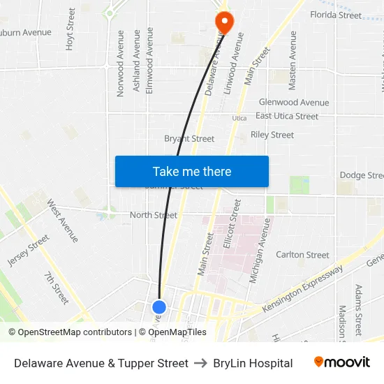 Delaware Avenue & Tupper Street to BryLin Hospital map