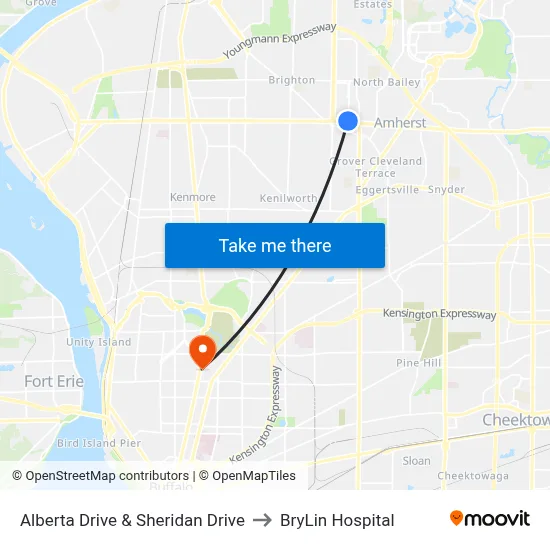 Alberta Drive & Sheridan Drive to BryLin Hospital map