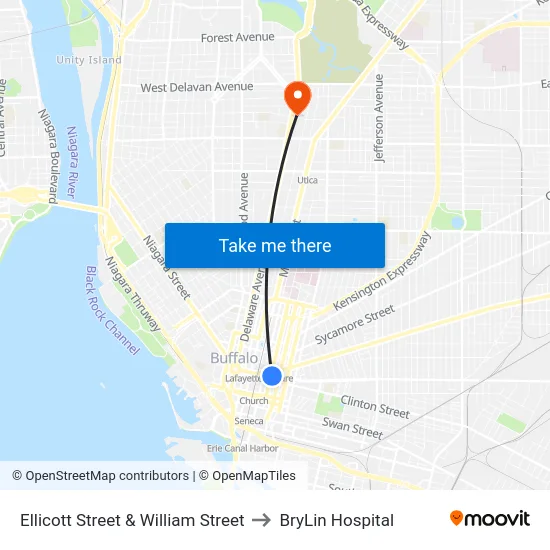Ellicott Street & William Street to BryLin Hospital map