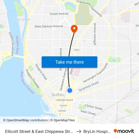 Ellicott Street & East Chippewa Street to BryLin Hospital map