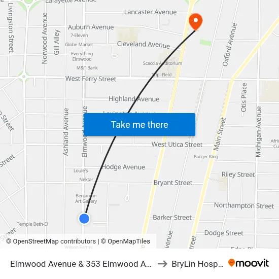 Elmwood Avenue & 353 Elmwood Avenue to BryLin Hospital map