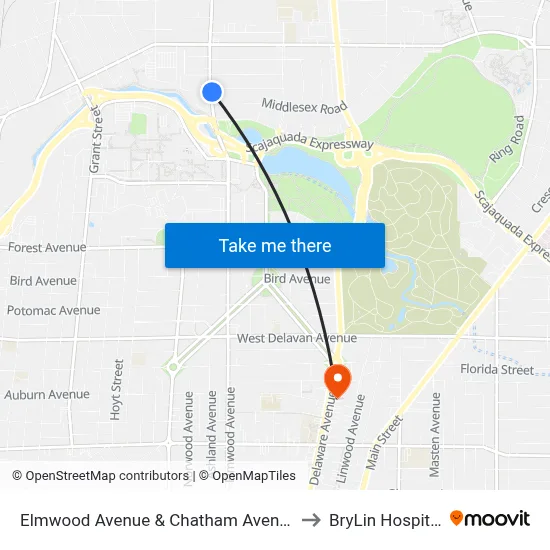 Elmwood Avenue & Chatham Avenue to BryLin Hospital map
