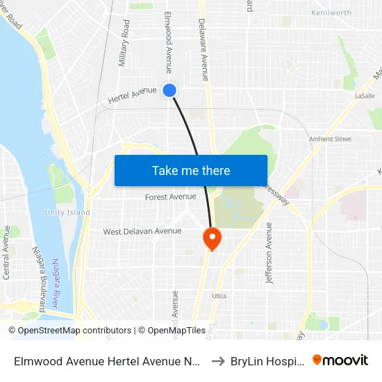 Elmwood Avenue & Hertel Avenue to BryLin Hospital map