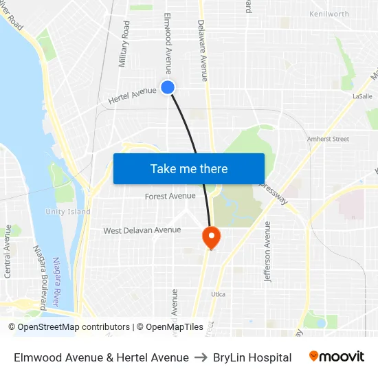 Elmwood Avenue & Hertel Avenue to BryLin Hospital map