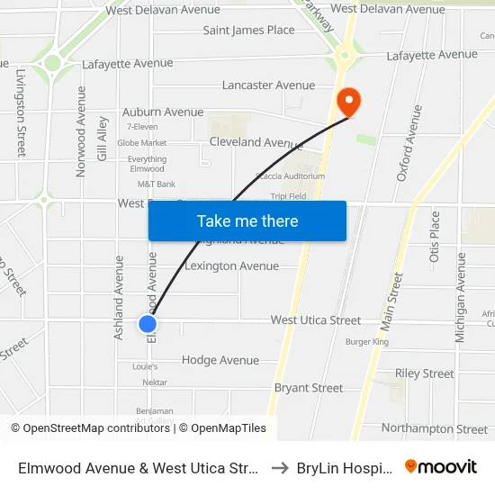 Elmwood Avenue & West Utica Street to BryLin Hospital map