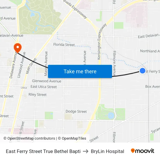 East Ferry Street True Bethel Bapti to BryLin Hospital map
