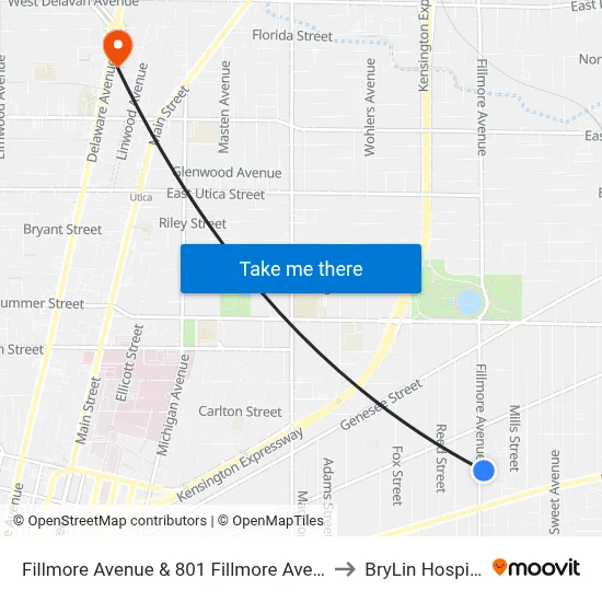Fillmore Avenue & 801 Fillmore Avenue to BryLin Hospital map