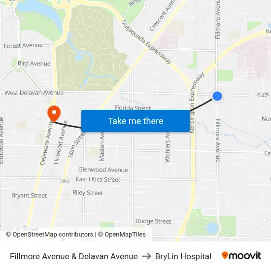 Fillmore Avenue & Delavan Avenue to BryLin Hospital map