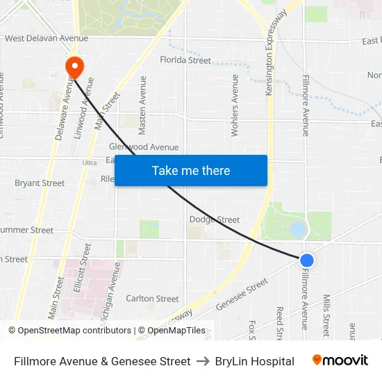 Fillmore Avenue & Genesee Street to BryLin Hospital map
