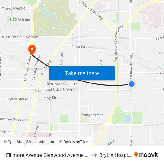 Fillmore Avenue & Glenwood Avenue to BryLin Hospital map