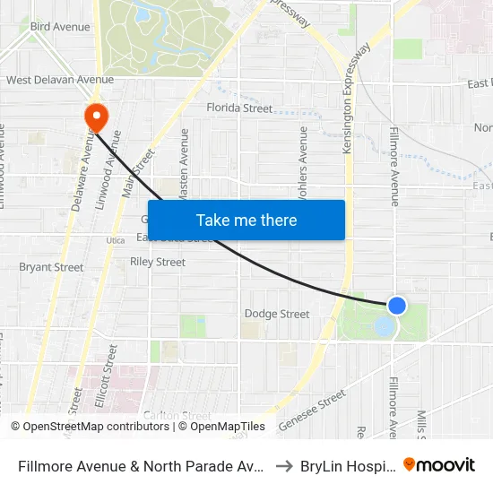 Fillmore Avenue & North Parade Avenue to BryLin Hospital map