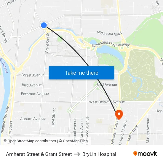 Amherst Street & Grant Street to BryLin Hospital map