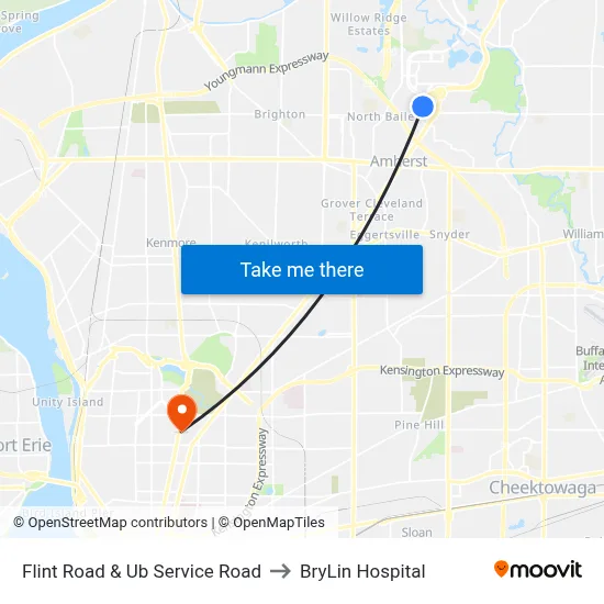 Flint Road & Ub Service Road to BryLin Hospital map