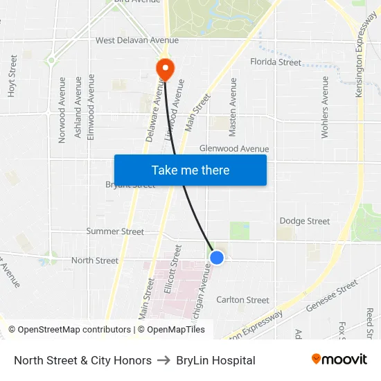 North Street & City Honors to BryLin Hospital map