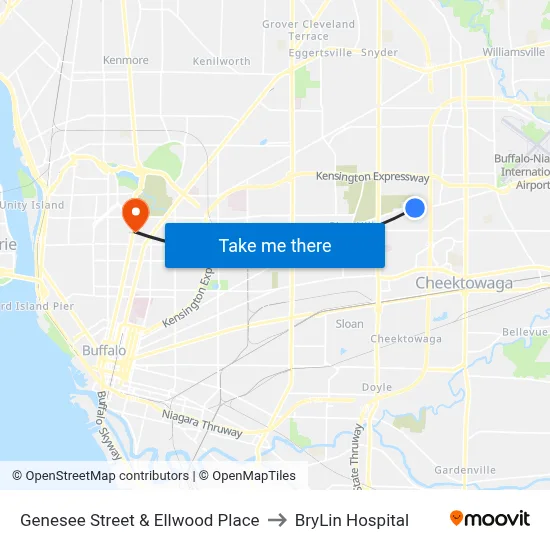 Genesee Street & Ellwood Place to BryLin Hospital map