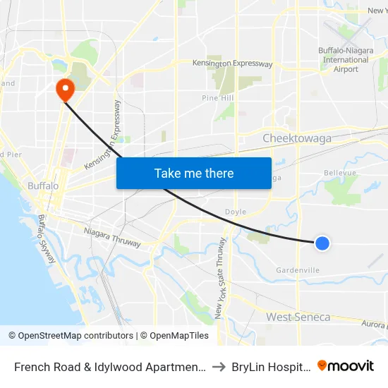 French Road & Idylwood Apartments to BryLin Hospital map