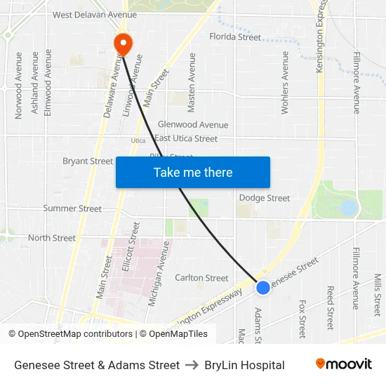 Genesee Street & Adams Street to BryLin Hospital map
