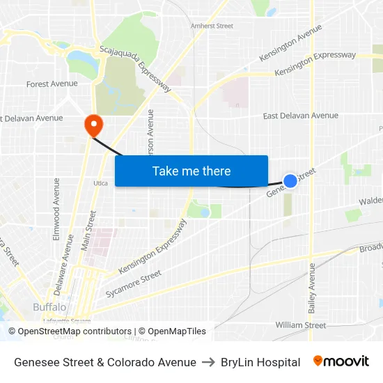 Genesee Street & Colorado Avenue to BryLin Hospital map