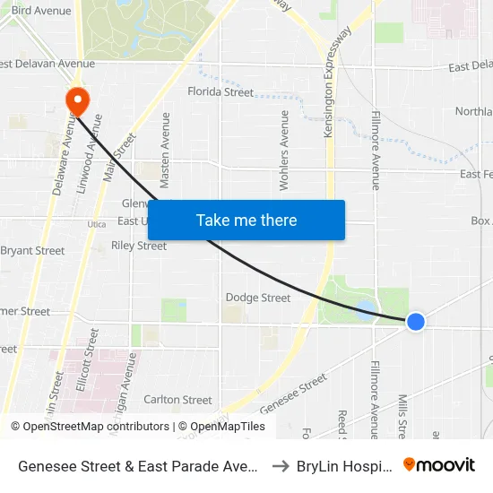Genesee Street & East Parade Avenue to BryLin Hospital map