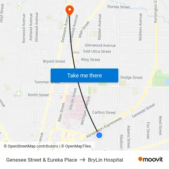 Genesee Street & Eureka Place to BryLin Hospital map