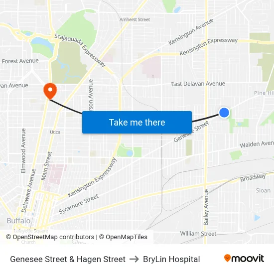Genesee Street & Hagen Street to BryLin Hospital map