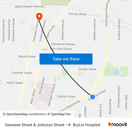 Genesee Street & Johnson Street to BryLin Hospital map