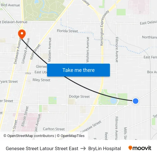 Genesee Street & Latour Street to BryLin Hospital map