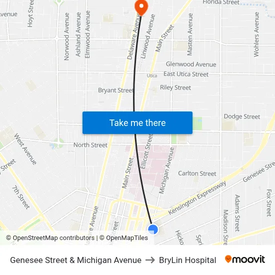 Genesee Street & Michigan Avenue to BryLin Hospital map