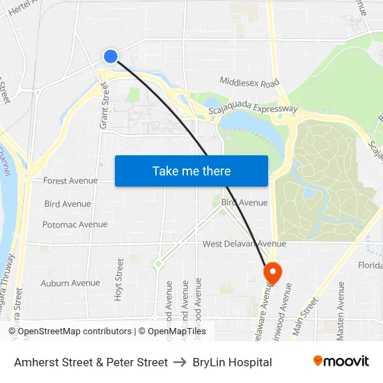 Amherst Street & Peter Street to BryLin Hospital map