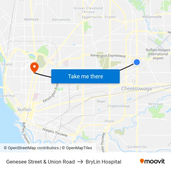 Genesee Street & Union Road to BryLin Hospital map