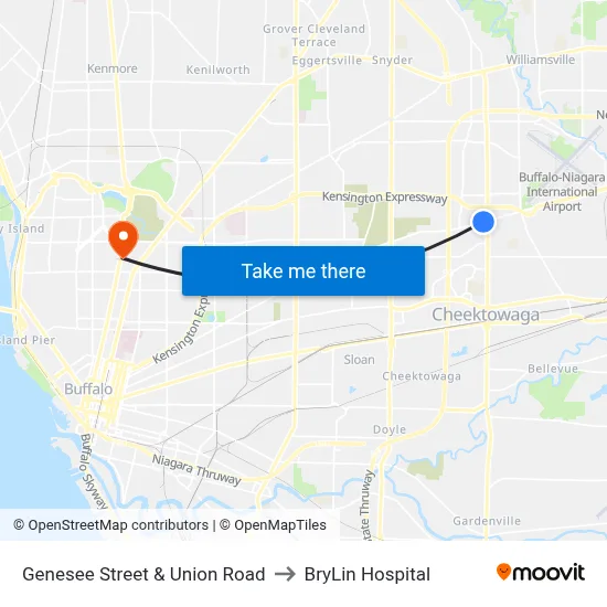 Genesee Street & Union Road to BryLin Hospital map
