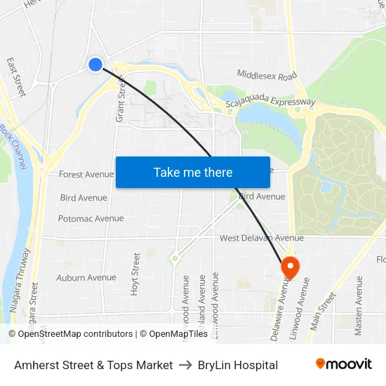 Amherst Street & Tops Market to BryLin Hospital map