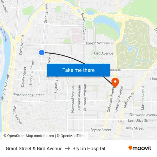Grant Street & Bird Avenue to BryLin Hospital map