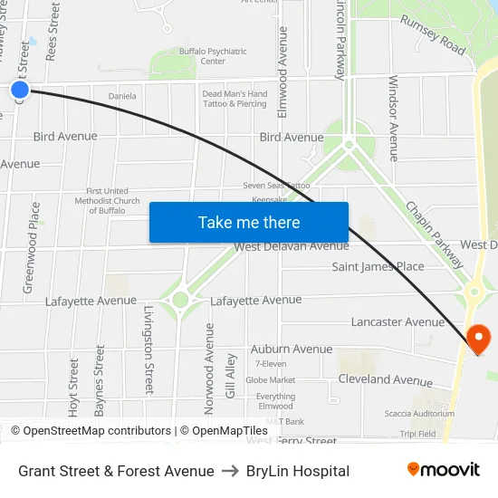 Grant Street & Forest Avenue to BryLin Hospital map