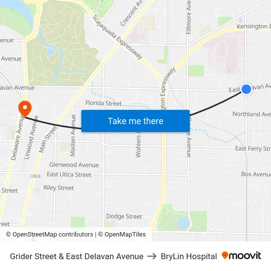 Grider Street & East Delavan Avenue to BryLin Hospital map