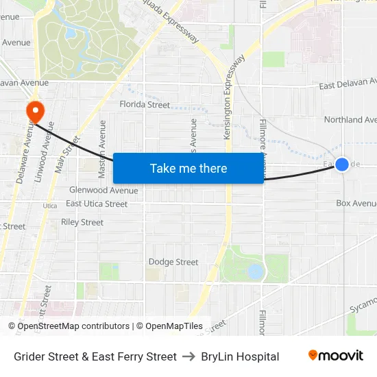 Grider Street & East Ferry Street to BryLin Hospital map